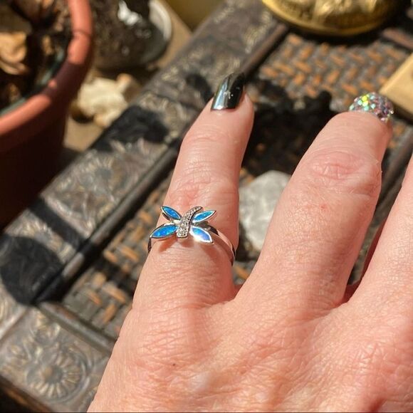 Dragonfly Blue Opal & Cz Sterling Silver Ring 5,6 - Picture 5 of 5